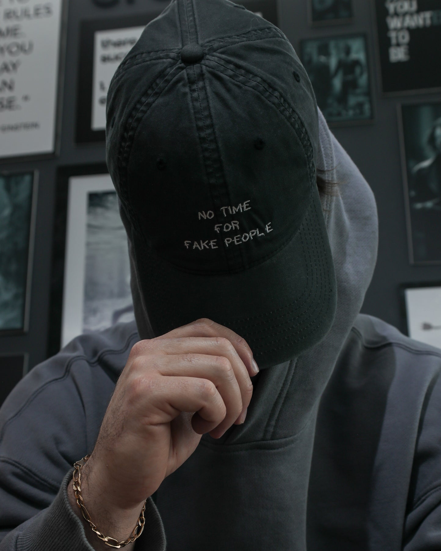 'No Time for Fake people' Faded Black Dad Cap