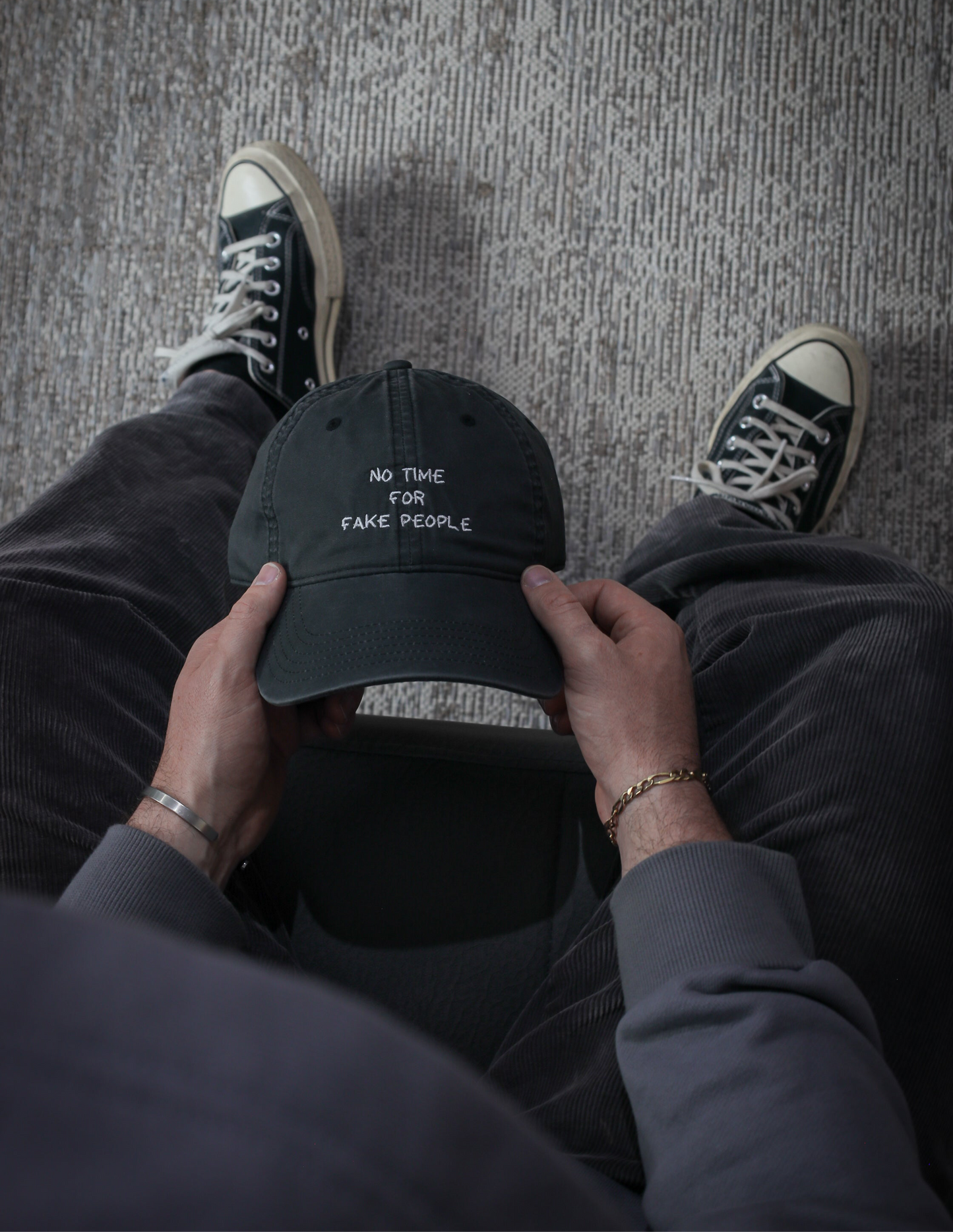 'No Time for Fake people' Faded Black Dad Cap