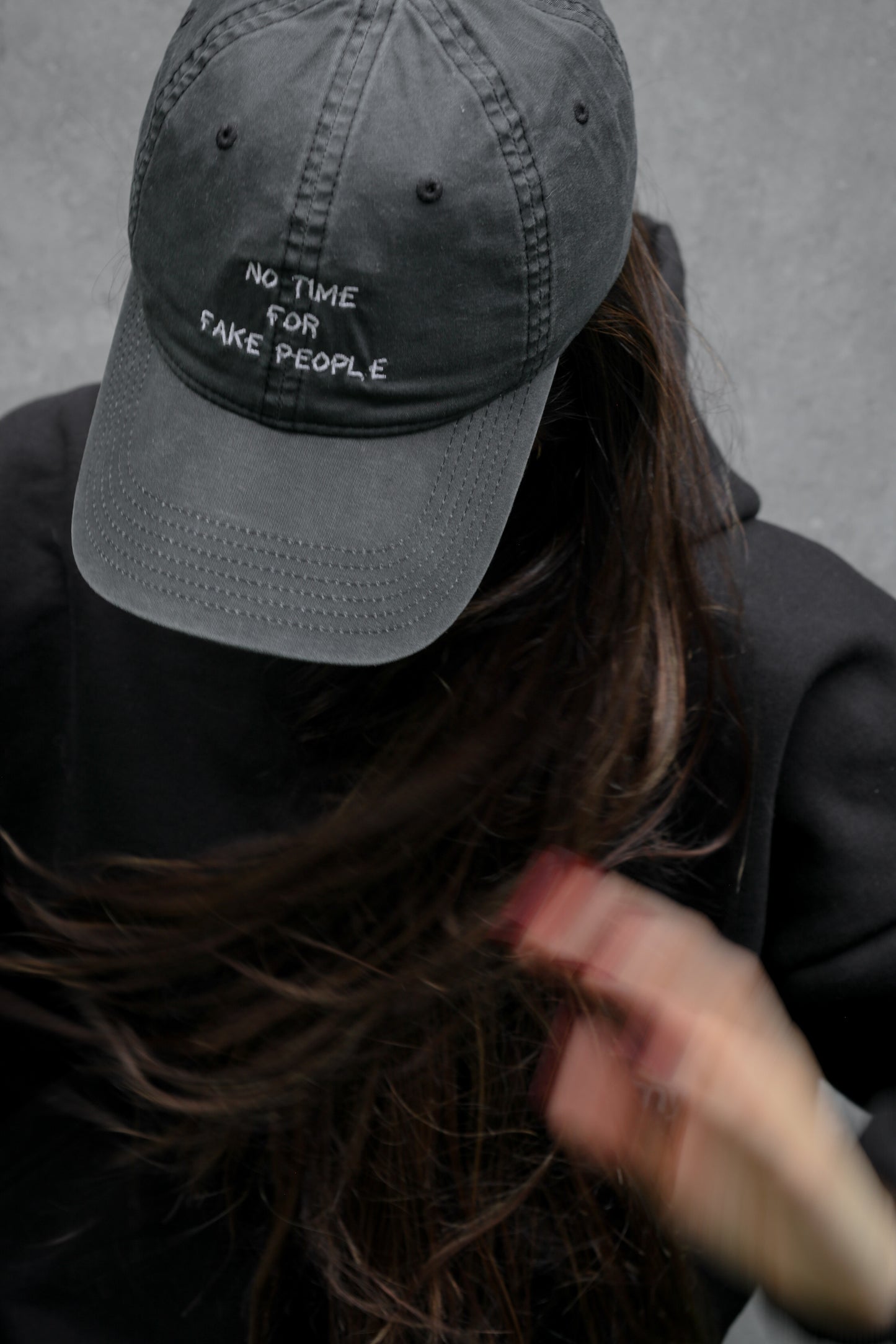 'No Time for Fake people' Faded Black Dad Cap