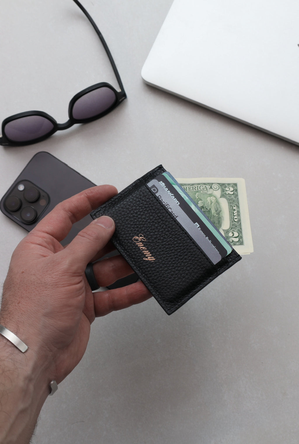 Enemy Black Leather Card Holder