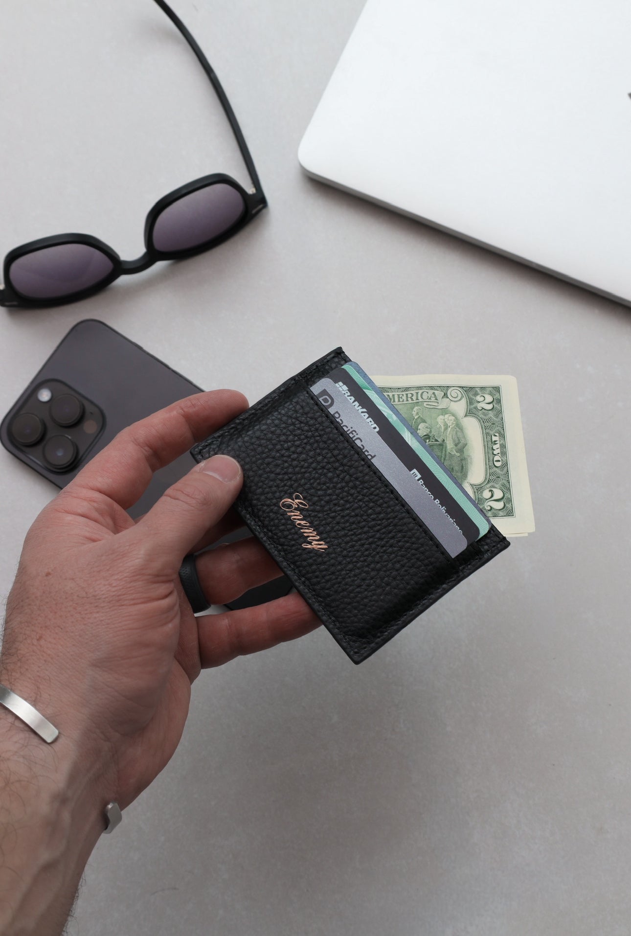 Enemy Black Leather Card Holder