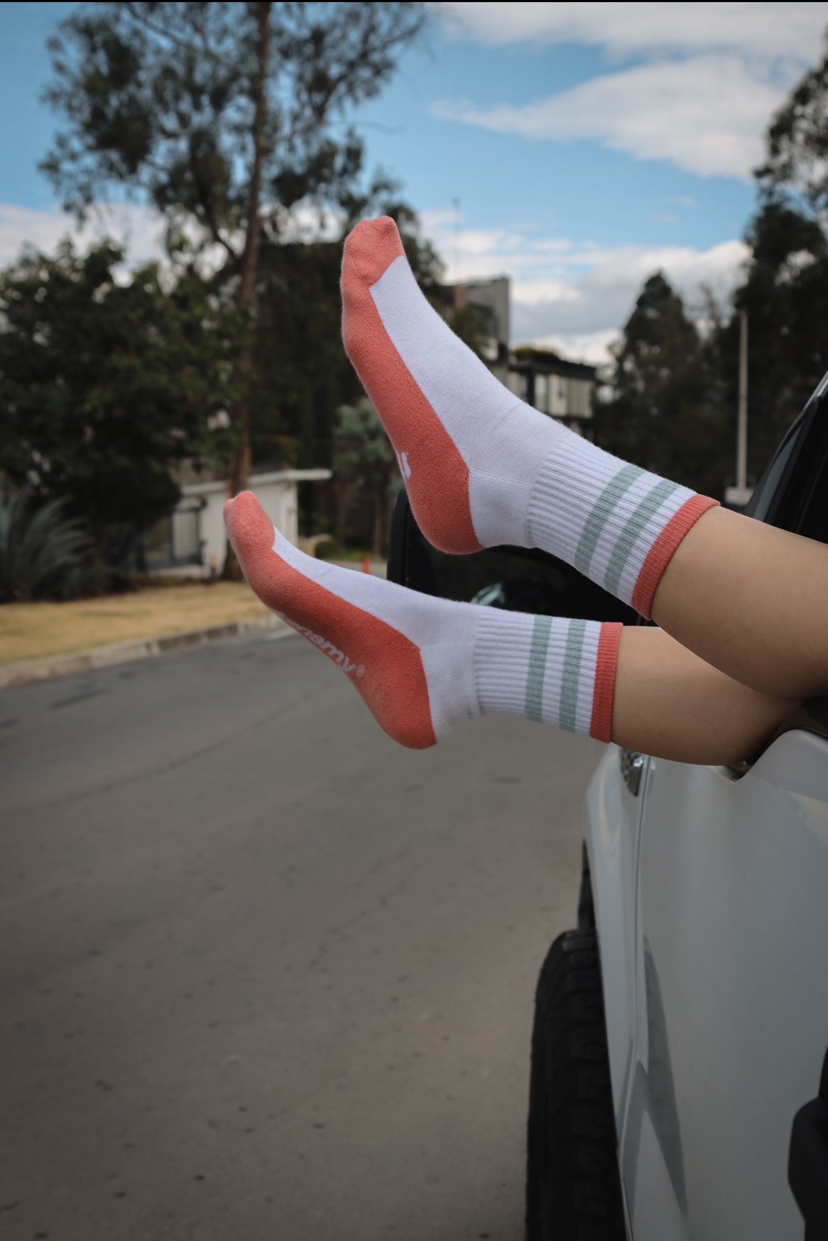 Enemy White and Salmon Striped Socks