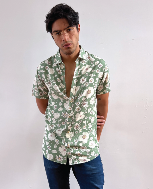 Floral Green Button Up Shirt