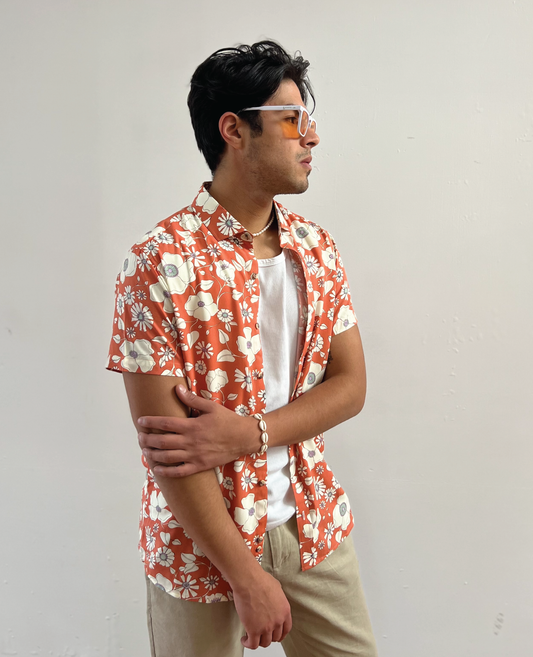 Floral Orange Button Up Shirt